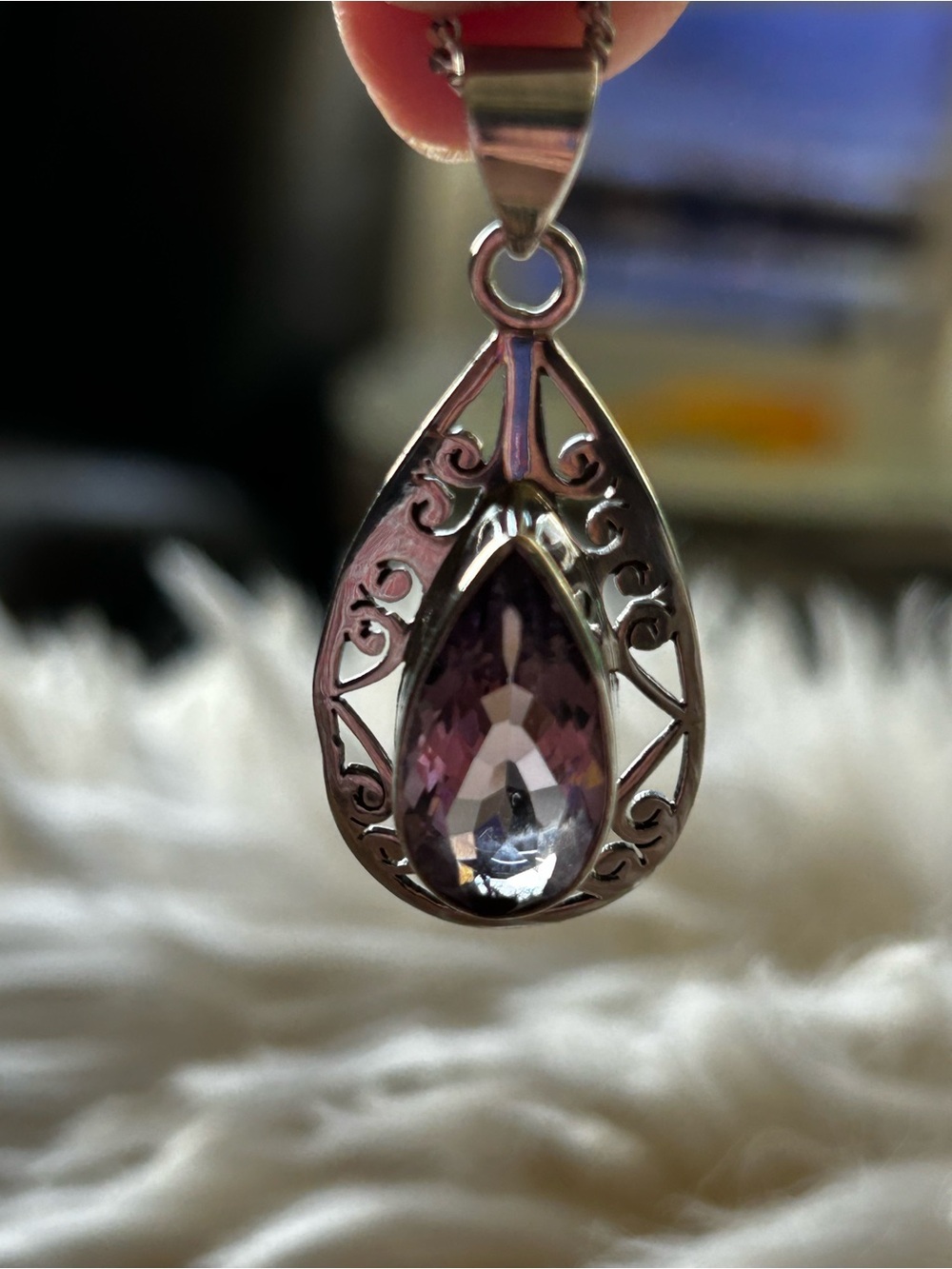 Silver amethyst Necklace and earrings Chain not included. 65.00
